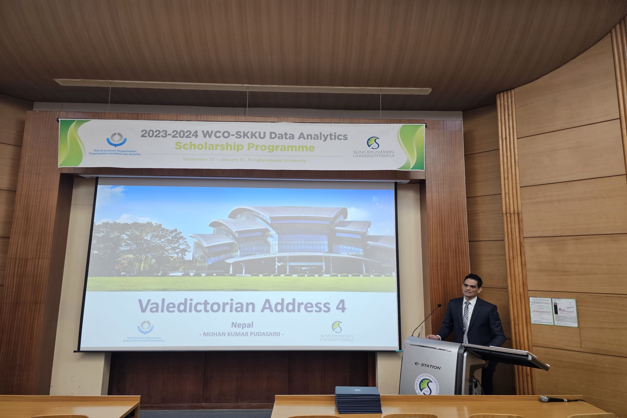 Delivering the Valedictorian Speech at the Closing Ceremony of the WCO BACUDA Data Analytics Scholarship Program – South Korea, 2024